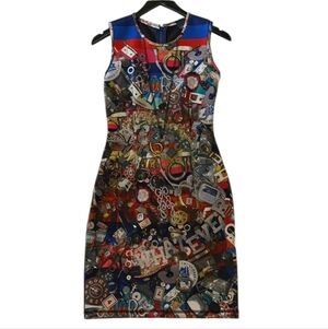 Cynthia Rowley Graphic Collage Sheath Dress with Blue Accents